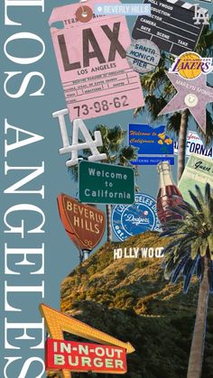 a collage of street signs and palm trees