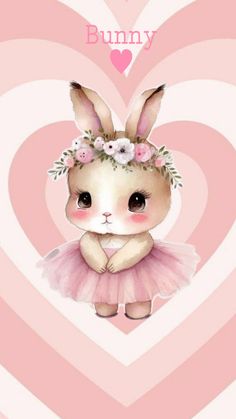 a cute bunny in a pink tutu with flowers on her head and the words i love