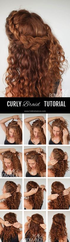 Curly hair tutorial – the half-up braid hairstyle Curly Braids, Hair Romance, Curly Hair Tutorial, Hair Tutorials Easy, Super Hair, Curly Hair Styles Naturally, Half Up, Naturally Curly