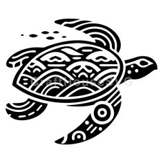 a black and white drawing of a sea turtle with waves on it's back