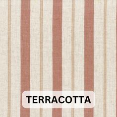 the word terracotta is written in black and white on a red striped background