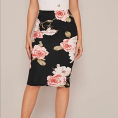 Brand New Floral Print Midi Pencil Skirt, 95% Polyester 5% Spandex. Two Sizes Available Size M (6) Or L (8/10) Purses Affordable, Shein Skirts, Skirts Floral, Floral Wrap Skirt, Ruched Midi Skirt, Midi Pencil Skirt, Floral Pencil Skirt, Bodycon Skirt, Printed Pencil Skirt