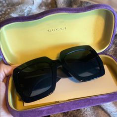 Worn Less Than 5x - Great Condition Authentic Gucci Oversized Square Sunglasses. Black Oversized Frames With Large Gg Logo On Side Arms With Black Glitter . Retail $515 . Comes With Velvet Case , And Card Of Authenticity (Everything Pictured) Gucci Gg0053s 54mm Oversize Square Sunglasses - Blackgucci Glitter Sides Black Gold Sunglasses, Polaroid Sunglasses, Oversized Square Sunglasses, Red Sunglasses, Gg Logo, Rimless Sunglasses, Gucci Sunglasses, Luxury Sunglasses, Gucci Accessories