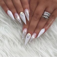 Ballerina Nails Designs, White Acrylic Nails, Ballerina Nails, Nail Swag, Silver Nails, Fabulous Nails, Clear White