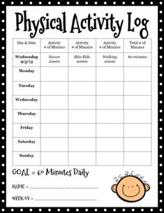 the physical activity log is shown in black and white with polka dot dots on it