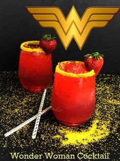 wonder woman cocktails with strawberries and sprinkles