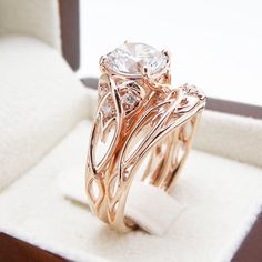 14K Rose Gold Unique Engagement Rings 2 Carat Moissanite Ring Set Unique Design Engagement Ring Set by AyalaDiamonds on Etsy https://www.etsy.com/listing/469757253/14k-rose-gold-unique-engagement-rings-2 Engagement Rings 2 Carat, Catholic Modesty, Diamond Birthstone Ring, Design Engagement Ring, Unique Gold Rings, Solitaire Engagement Ring Settings, Unique Engagement Ring Settings, Moissanite Ring Set, Round Solitaire