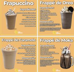 four different types of ice cream and coffee drinks