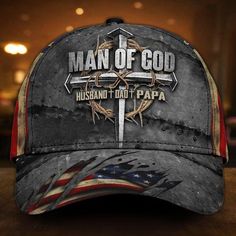 Cross Man Of God Husband Dad Papa Hat American Flag Cap Unique Christian Gifts For Men Casual Outdoor Baseball Cap For Father's Day, Adjustable Dad Hat For Father's Day, Father's Day Baseball Cap With Curved Brim, Father's Day Baseball Cap With Curved Bill, Father's Day Trucker Baseball Cap With Curved Brim, Father's Day Outdoor Baseball Cap With Curved Bill, Adjustable Snapback Hat For Father's Day Outdoor, Father's Day Snapback Hat, Father's Day Flat Bill Baseball Cap