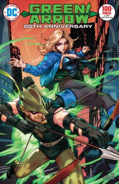 the cover to green arrow 30th anniversary, featuring two women with bows and arrows in their hands