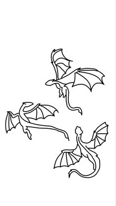 three dragon flying in the sky with their wings spread