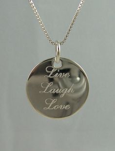 Sterling Silver Live Laugh Love Necklace by tiposcreations on Etsy Monogram Jewelry, Silver Box, Affordable Gifts, Live Laugh Love, Love Necklace, Gold Leather, Box Chain, Handcrafted Jewelry, Dog Tag Necklace