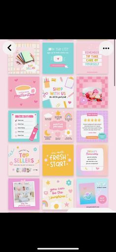 an image of a pink and yellow wallpaper with different items on it, including the words'fresh start '