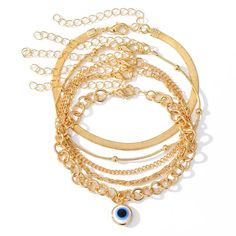 Embrace the mystical allure of our Blue Evil Eye Anklet Bracelet, a stunning accessory designed to add a touch of intrigue and style to your summer wardrobe. Crafted with precision from high-quality zinc alloy, this anklet features a delicate link chain adorned with a captivating blue evil eye charm. Its unique design not only enhances its aesthetic appeal but also offers a symbolic protection charm that’s been cherished in cultures worldwide. Key Features Material: Durable zinc alloy for longevity and shine Chain Type: Elegant link chain that comfortably fits around your ankle Clasp Type: Secure lobster-claw clasp for easy wear and removal Design: Geometric pattern featuring the iconic blue evil eye Style: Punk-inspired aesthetic that's bold and fashionable Seasonal Versatility: Perfect f Trendy Alloy Beach Jewelry, Bohemian Gold Alloy Bracelets, Trendy Adjustable Alloy Charm Bracelet, Adjustable Alloy Anklets For Gift, Adjustable Alloy Anklet As Gift, Silver Alloy Anklet As Gift, Adjustable Metal Evil Eye Charm Bracelet, Adjustable Alloy Anklets For Party, Party Alloy Anklets