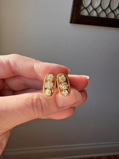 I am selling an assortment of vintage to antique jewelry and rings which I have hunted for and gathered from around the world.  Some examples seen in the last photo - thanks for stopping by! ABOUT: Wonderful and unique antique stud earrings in 14k gold. Each one holds three old mine cut diamonds, about .6 carat per earring for a total weight of 1.2 carats.  The ear posts are situated to the middle of the earring, so these can be worn north south, or east west.  The buttery glowing 14k gold has a Luxury Gold Diamond Earrings For Anniversary, Classic Gold Diamond Accent Earrings, Classic Gold Diamond Earrings With Accents, Vintage Rose Cut Diamond Earrings For Anniversary, Vintage Rose Cut Diamond Earrings, Gold Rose Cut Diamond Earrings, Classic Gold Hallmarked Diamond Earrings, Vintage Yellow Gold Diamond Earrings With 17 Jewels, Vintage Yellow Gold Diamond Earrings With Rose Cut