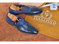 TucciPolo Handmade Single Buckle Monkstrap Mens Luxury Half Suede and Leather Royal Blue Shoe Monkstrap Shoes, Royal Blue Shoes, Groom Shoes, Gentleman Shoes, Italian Leather Shoes, Bespoke Shoes, Shoes Handmade, Leather Dress Shoes, Sneaker Dress Shoes