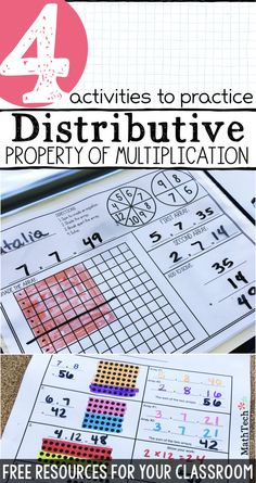 the four activities to practice distributive property of addition in this free printable