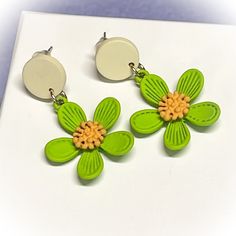 Super Fun Flower Earrings Light Weight Green Flower Shaped Earrings For Spring, Green Flower Shape Earrings For Spring, Green Flower-shaped Earrings For Spring, Green Flower Earrings For Spring, Green Earrings For Spring, Yellow Flower Charm Earrings For Spring, Green Dangle Earrings For Spring, Green Dangle Flower Earrings For Spring, Spring Green Dangle Earrings