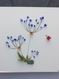 two blue and red flowers on white paper