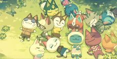 a group of cartoon cats standing next to each other