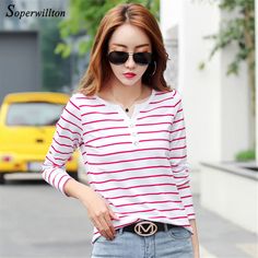 Women Stripe T-Shirt Long Sleeve tops are actually essentials of any well-equipped wardrobe. If you don't already have it in your stash, you should get a few. If you already have, then there is no such thing as having too much. Chic, trendy & fashion-forward are just a few ways to describe this beautiful top. These women's T-shirts are great clothes for Spring or for any other season for that matter. It can be easily paired with jeans, shorts, or your favorite mini skirt. Order now to catch these affordable prices and Free Shipping Available on items going to most countries. The Women Stripe T-Shirt features:- Sleeve Length(cm): Full Collar: O-Neck Style: Casual Pattern Type: Striped Fabric Type: Broadcloth Material: Cotton Suitable for: Spring Outfit, Fall Outfit, Casual Date Night Outfit Shirt Collar Types, Long Sleeve Striped Top, Womens Tops Summer, Striped T Shirt, Fashion Top, Spring Shirts, Plus Size Blouses, Fall Shirts, Women's Summer Fashion