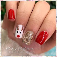 Rudolf Christmas Nails, Cute Christmas Nails Design, Christmas Nail Designs Santa, Christmas Nails Hand Painted, Christmas Nail Designs Rudolph, Nails Christmas Designs Short, Cristmass Nails Gel, Christmas Rudolph Nails, Christmas Nails For Short Nails Kids