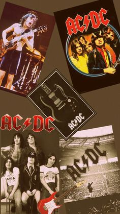 the rock band ac / dc is depicted in this collage with their name on it