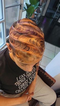 Skunk Stripe Finger Waves, Finger Weave Hairstyles, Quick Weave Finger Waves, Finger Waves With Color, Colored Finger Waves, Ginger Finger Waves, Finger Waves Natural Hair, Short Hair Waves