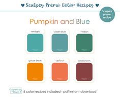 the pumpkin and blue color scheme is shown in four different colors, including red, orange,