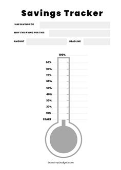 a thermometer with words saying savings tracker and an image of a temperature gauge