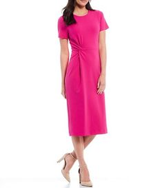 Feminine Sleeveless Dress With Fitted Bodice, Spring Sleeveless Flattering Dress, Stretch Midi Dress For Daywear, Pink Stretch Dresses For Daywear, Ruched Sleeveless Dress For Daywear, Pink Dresses For Women, Clothing Sewing Patterns Free, Workplace Fashion, Lace Capelet