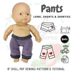 an image of a doll with shorts on it's legs and the words pants long, shorts & shorts