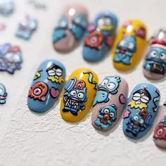 Cartoon tomoni nail stickers, nail decal, DIY craft waterproo ready to ship in 3-5 working days Carton Nails Art, Gremlin Nails, Cling Film Nails, Hangyodon Nails, Kuku Harajuku Cartoon, Sanrio Hangyodon, Cartoon Nail Art, Sticker Nails, Hello Kitty Nail Sticker Nails