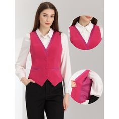 Pair with the solid color blouse or ruffle neck shirt for a casual business style. In this vintage solid color velvet fabric design, this vest is classic and timeless for your daily outfits. Classic OL style, fit for office and other formal occasions. Retro contrast satin with velvet can show your elegance and more charming, making you look more and more capable. Elegant Solid Vest For Work, Fitted Solid Color Sweater Vest For Work, Fitted Solid Sweater Vest For Work, Fitted Sweater Vest For Work, Elegant Solid Vest For Spring, Elegant Vest For Spring, Elegant Spring Vest, Elegant Solid Color Sleeveless Sweater Vest, Elegant Fitted Solid Color Sweater Vest