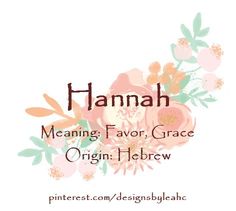 the words hamah meaning, favorite grace and origin hebrew written in floral font on a white background