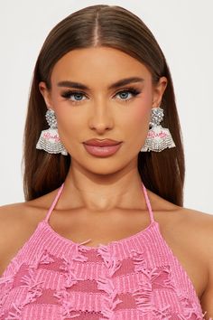 Available In Pink And White. Drop Earrings Novelty Design Rhinestone Detail "Howdy" Verbiage Post Back Closure Final Sale Imported California Proposition 65 WARNING: Cancer and Reproductive Harm - www.P65Warnings.ca.gov. | Howdy Partner Earrings in White by Fashion Nova White Fashion, Pink And White, Fashion Nova, Final Sale, California, Drop Earrings, Pink, White, Design