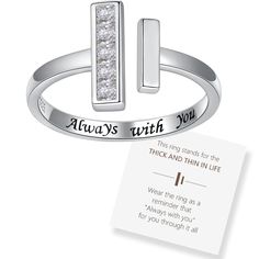 PRICES MAY VARY. Beautiful ring to symbolize the thick and thin in life. Wear it as a reminder that "always with you" for you through it all. Perfect Gift Choice for occasions like birthdays, Christmas,anniversaries, Valentine's Day or holiday celebrations. Whether you want to surprise someone with a thoughtful present, our tastefully designed jewelry shows your loved one how much you really care. The ring is adjustable but works best for sizes 6-8, size 9 is ok. The ring comes in a beautiful bo Sister Rings, Sister Friends, Ring Stand, Jewelry Show, Mom Gifts, Christmas Gift Jewelry, Beautiful Ring, Christmas Jewelry, Womens Jewelry Rings