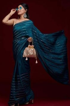 Teal Blue Saree, Multi Mirror, Teal Blue Blouse, Bollywood Sarees Online, One Minute Saree, Mirror Work Saree, Sequence Saree, Mirror Work Blouse, Saree Floral