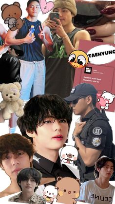 the collage shows many different people and teddy bears