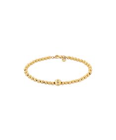 Elevate Any Look With This Delicate Beaded Bracelet. Crafted From Petite 4Mm Gold Vermeil—14K Yellow Gold-Plated Sterling Silver—Beads, This Timeless Design Is Finished With An Iconic Dot Tag And An Infinity Lobster Clasp Closure. The Inside Diameter Measures 6.25 And Best Fits Women's Wrist Sizes 5.75- 6.25”. | Movado | Gold Beaded Bracelet Gold Bead Bracelets, Sterling Silver Bead, Gold Plated Sterling Silver, Gold Beads, Gold Vermeil, Timeless Design, Gold Plate, Yellow Gold, Beaded Bracelets