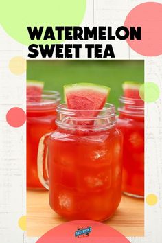 watermelon sweet tea in mason jars on a wooden table