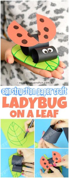 ladybug on a leaf construction paper craft for kids to make and play with