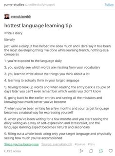 a tweet with the words hottest language learning tip