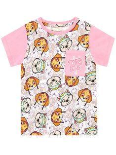 Soar to the skies alongside your favourite pups Skye and Everest in this adorable Paw Patrol tee! In shades of light pink, this paw-esome short sleeve top showcases an all over print of the husky Everest with the cockapoo Skye, intertwined with Chase and Marshall. Completed by a chest pocket that has the 'PP' logo embroidered. Chase And Marshall, Skye And Everest, Paw Patrol Shirt, Paw Patrol Girl, Dressing Gowns, Kids Boxing, Girls Tees, Girls Long Sleeve, Quality T Shirts