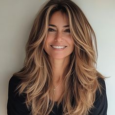 Exaggerated Layers Hair, Long Styled Haircut, Layered Haircuts With Long Bangs, Heavy Long Layers, Long Layered Womens Haircuts, Long Coarse Hair Styles For Women, Layer Hairstyles For Long Hair, Medium Long Blonde Hair With Layers, Long Hair 50s Style