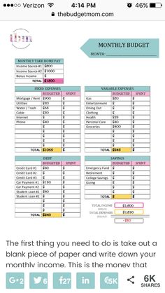 the printable budget sheet is shown in blue, pink and green colors with an arrow pointing