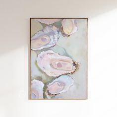 an abstract painting hangs on the wall