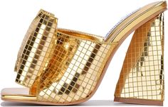 Bring some sparkle to any outfit with these glamorous metallic Disco Ball Gold Bow Tie Mule Heels. Designed with a pointed toe and a bow tie, they will instantly elevate your look with their luxurious gold hue. Shine on any special occasion. Rubber sole BLOCK HEEL: Exude elegance with our 4.25 inch heel. (heel measured from the bottom of the shaft) CLASSIC TOE: Show off your pedicure with a sexy square toe! Rose Gold Lace, Gold Bow Tie, Mule Heels, Ankle Dress, Winter Knit Hats, Gold Lace, Boot Accessories, Shine On, Disco Ball