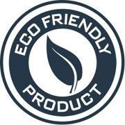 the eco friendly product logo is shown in blue and white, with a leaf on it