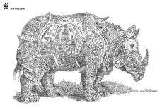 a drawing of an elephant with intricate designs on it's body and back side